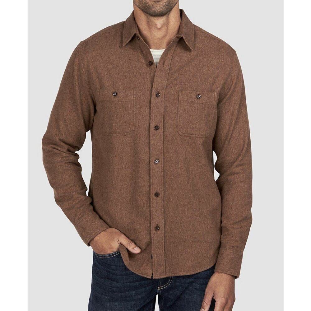 Faherty Brand Brushed Alpine Flannel Shirt L Wheat Brown Preppy Coastal